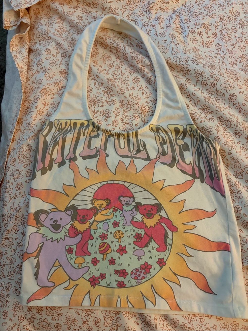 Sunshine Grateful Dead Bear Graphic Halter Tank - White